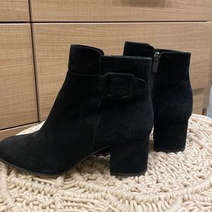 Saks Fifth Avenue Black Suede Bootie Size 8.5 side Buckle Detail